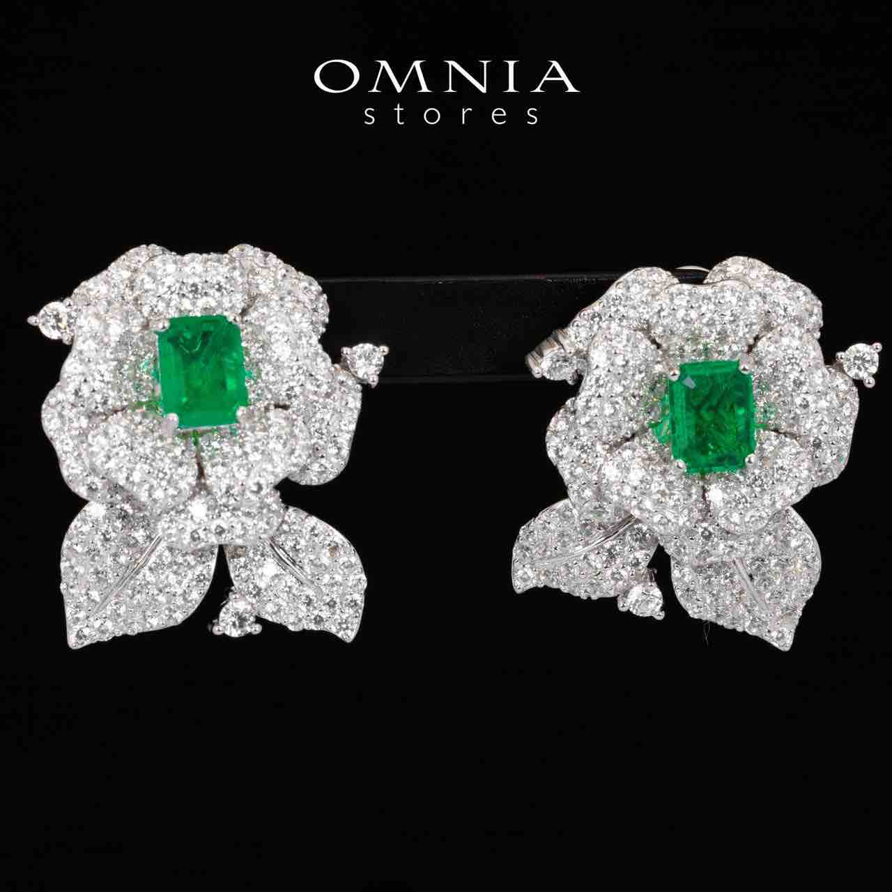 Omnia Laina White and Green Clip Earrings With High Quality Simulated Diamonds in 925 Silver - OMNIASTORES UAE