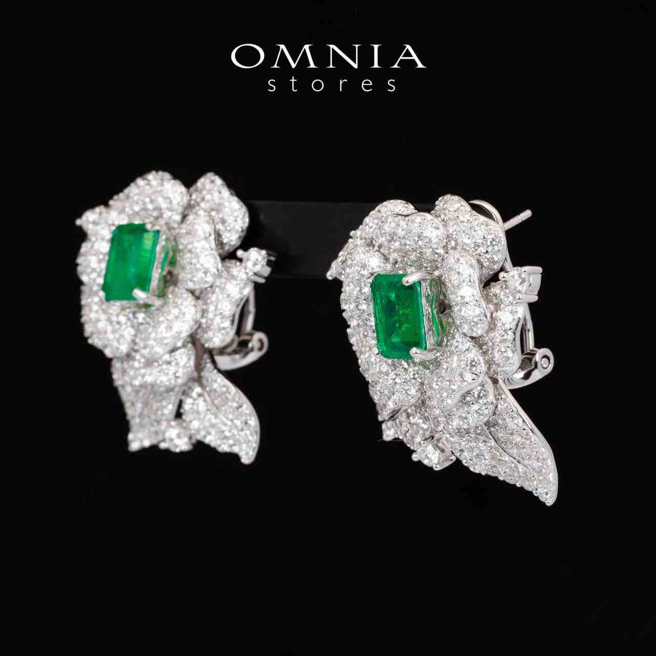 Omnia Laina White and Green Clip Earrings With High Quality Simulated Diamonds in 925 Silver - OMNIASTORES UAE
