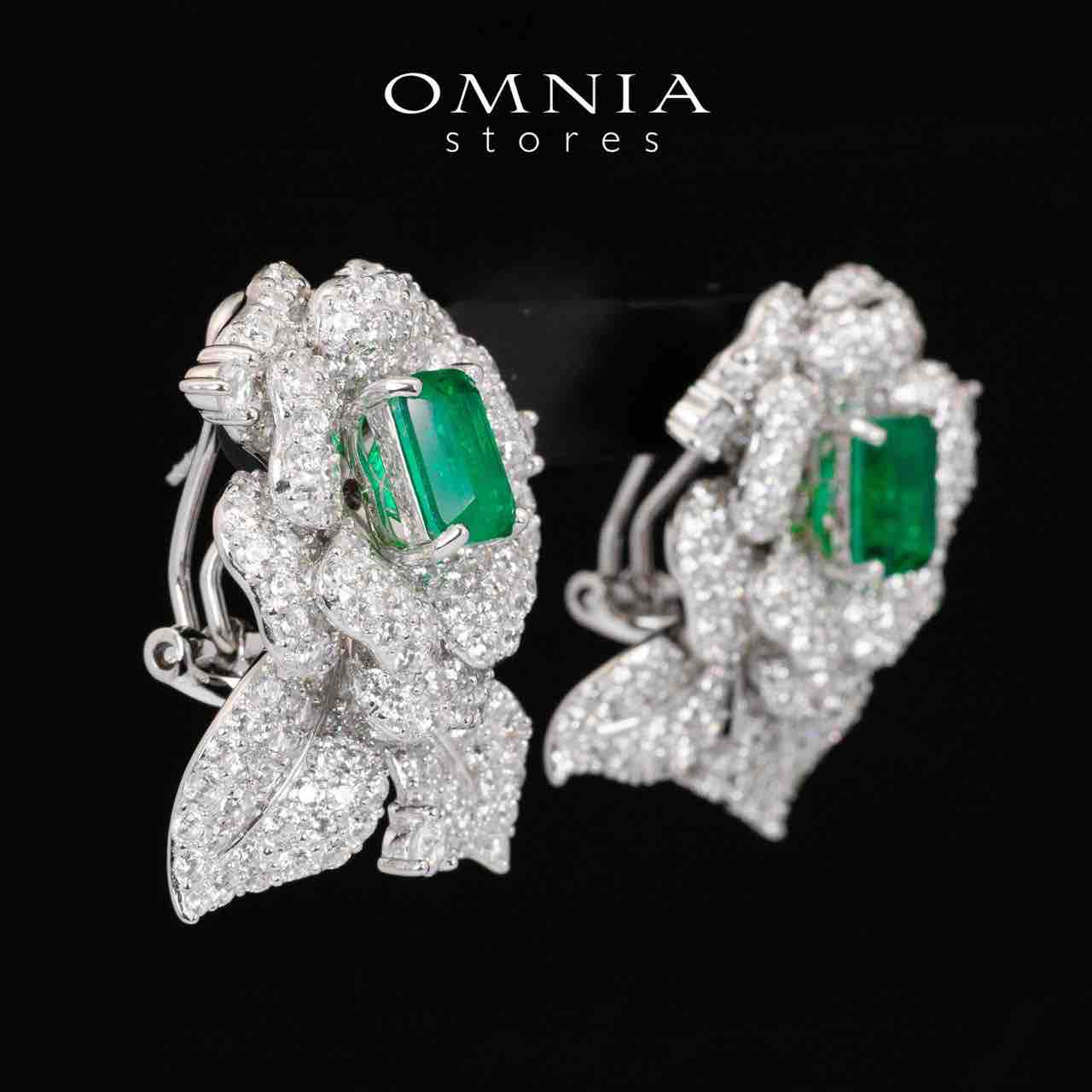 Omnia Laina White and Green Clip Earrings With High Quality Simulated Diamonds in 925 Silver - OMNIASTORES UAE