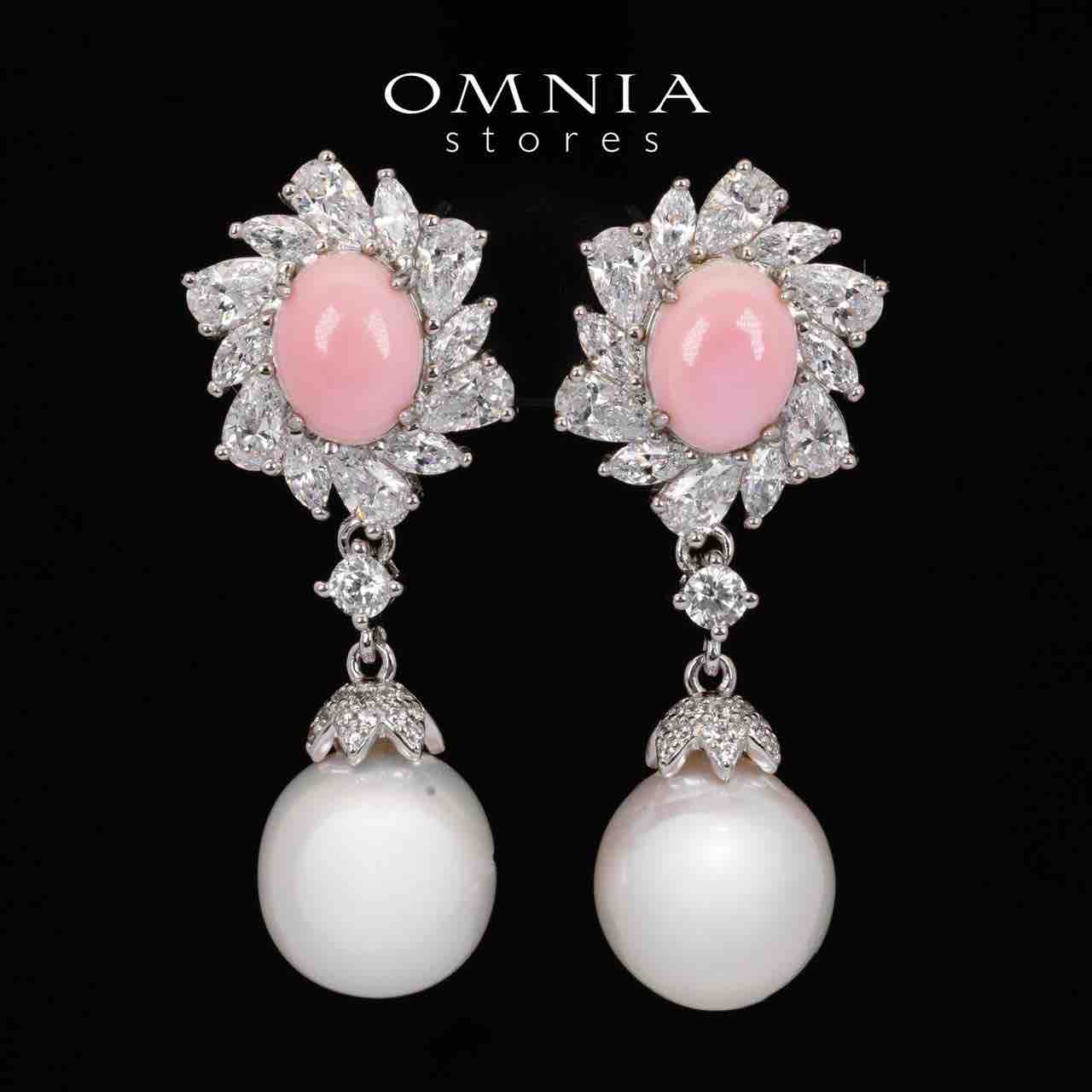Omnia Hana Pink and White Drop Earrings in 92.5 Silver with High Quality Simulated Diamonds - OMNIASTORES UAE