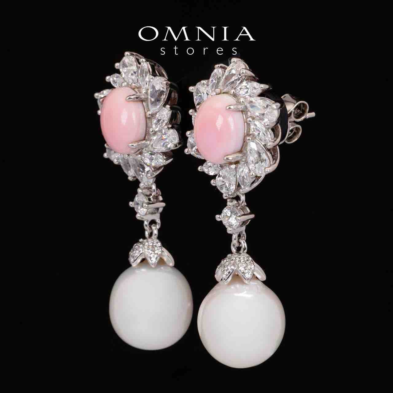 Omnia Hana Pink and White Drop Earrings in 92.5 Silver with High Quality Simulated Diamonds - OMNIASTORES UAE