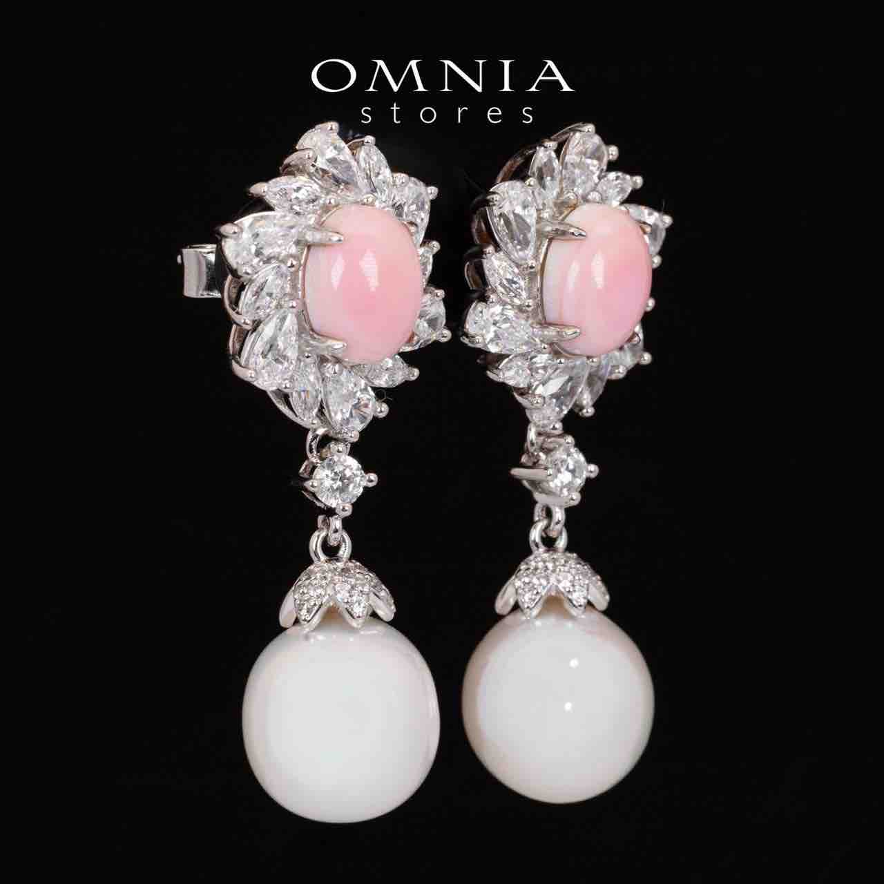 Omnia Hana Pink and White Drop Earrings in 92.5 Silver with High Quality Simulated Diamonds - OMNIASTORES UAE