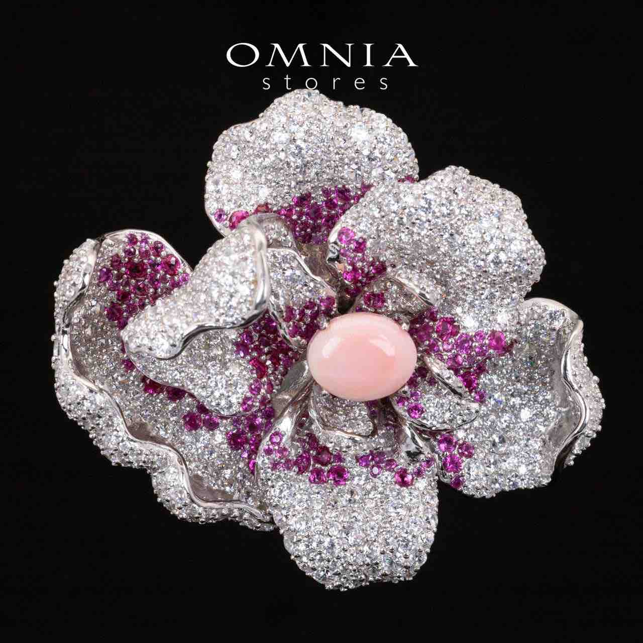 Omnia Mindy Pink Coral With Purple and White Brooch With High Quality Simulated Diamonds in 925 Silver - OMNIASTORES UAE