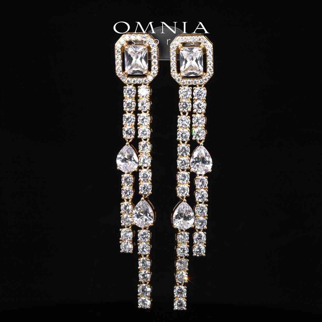 Omnia Layara Gold Long Chain Full Set with Triple-Layer Necklace in High-Quality Zircon Stone Rhodium Plated - OMNIASTORES UAE