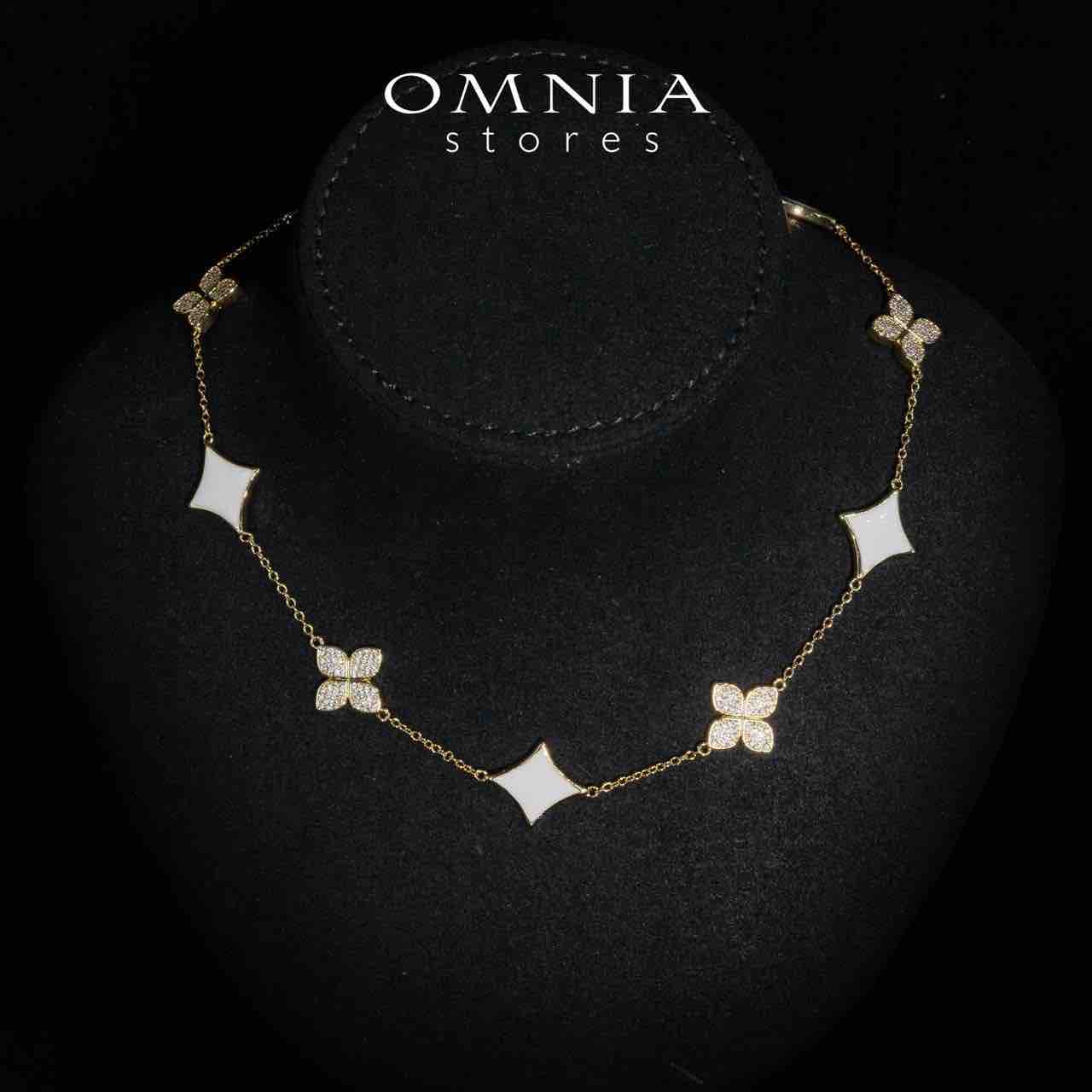 Omnia Golden Clove White Choker Full Set with High-Quality Simulated Diamonds Gold Plated 42cm - OMNIASTORES UAE