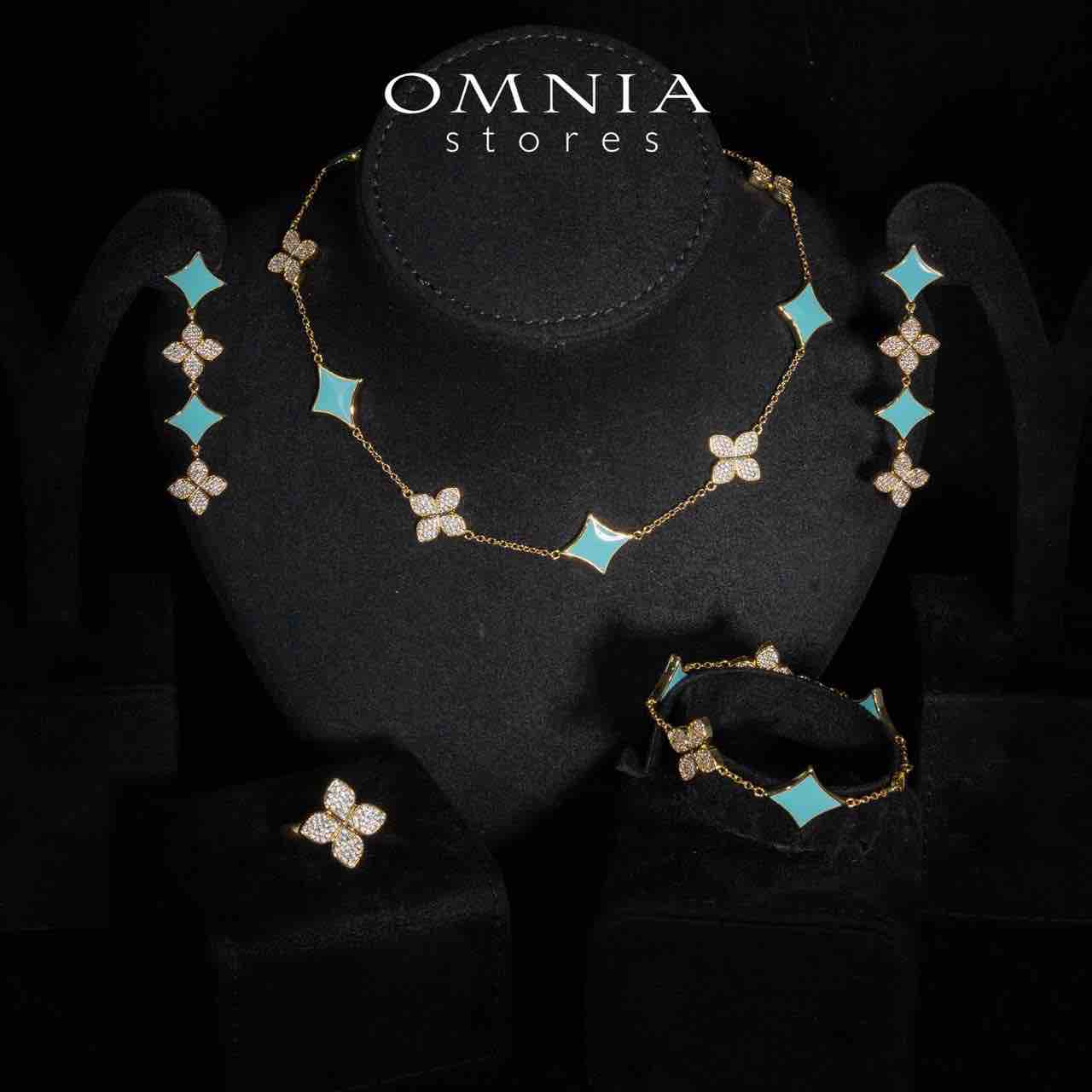 Omnia Golden Clove Turquise Choker Full Set with High-Quality Simulated Diamonds Gold Plated - OMNIASTORES UAE