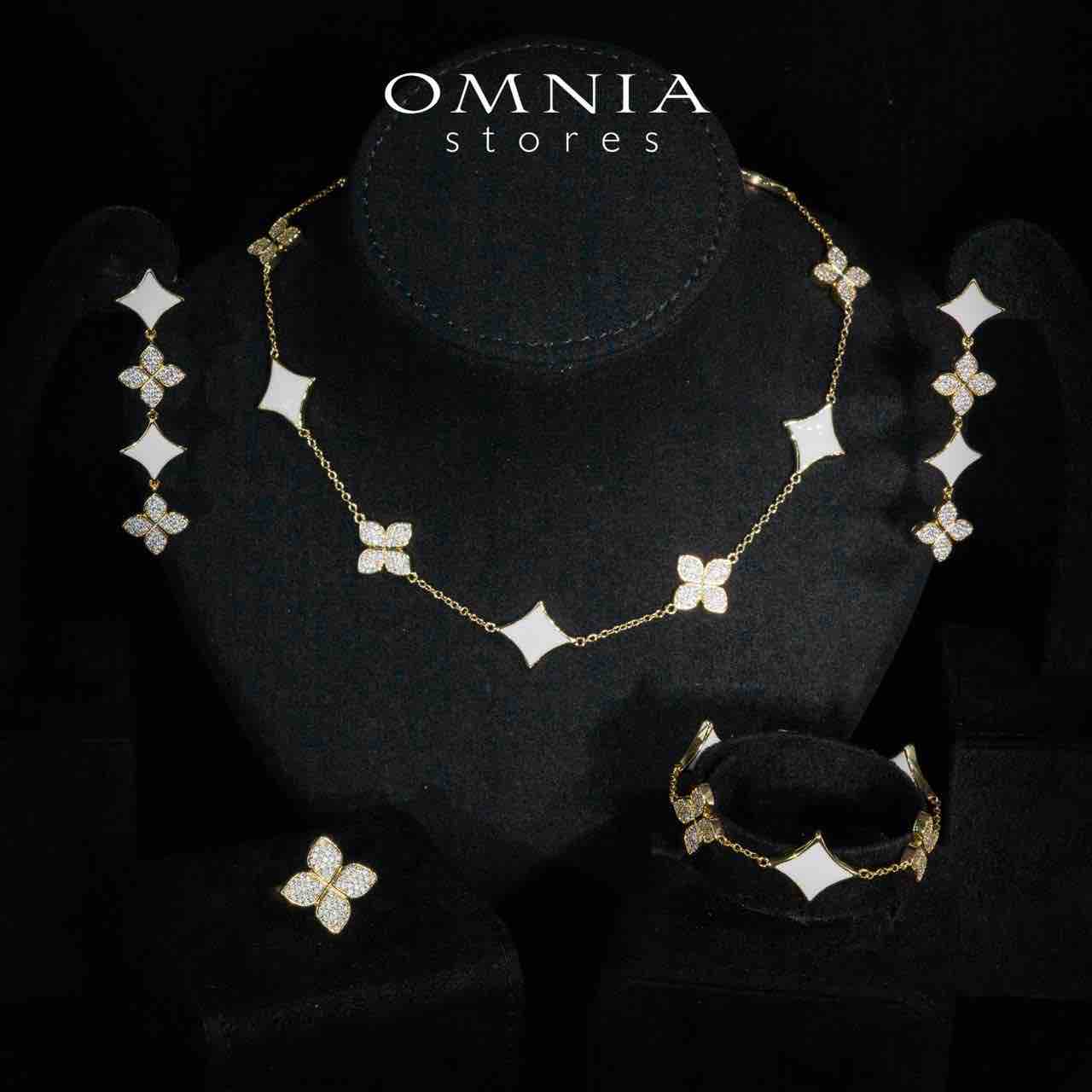 Omnia Golden Clove White Choker Full Set with High-Quality Simulated Diamonds Gold Plated 40cm - OMNIASTORES UAE