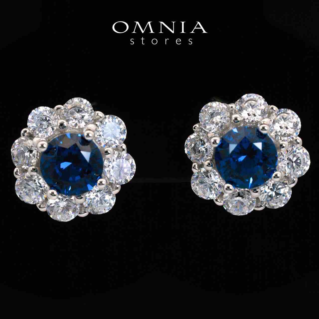 Houriya Blue and White Floral Earrings With High Quality Simulated Diamonds in 925 Silver - OMNIASTORES UAE