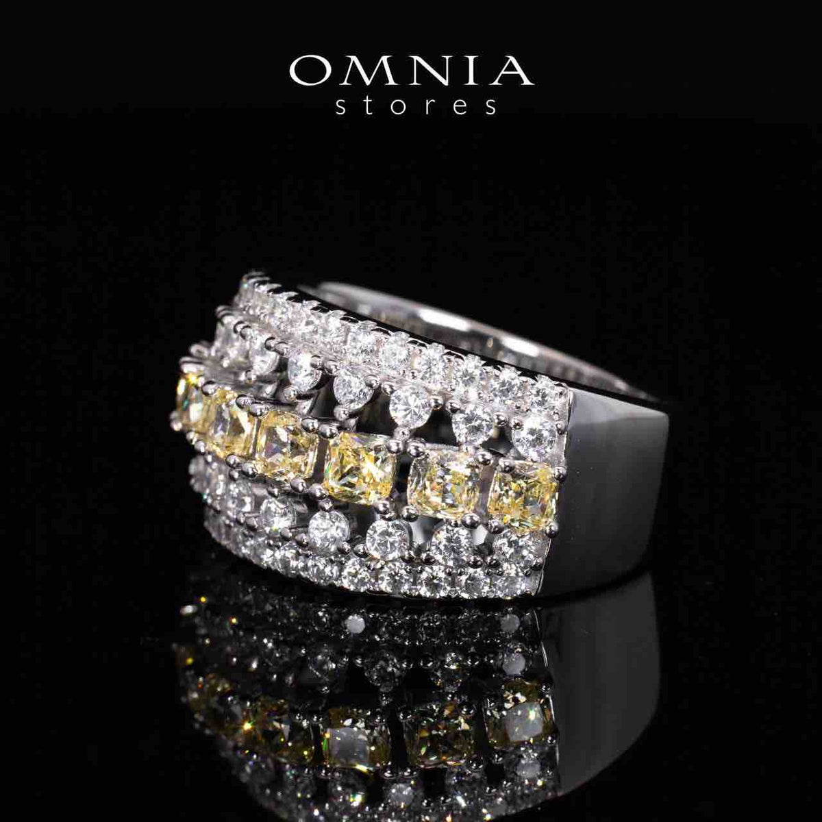 Dianna Yellow and White Ring With High Quality Simulated Diamonds in 925 Silver - OMNIASTORES UAE