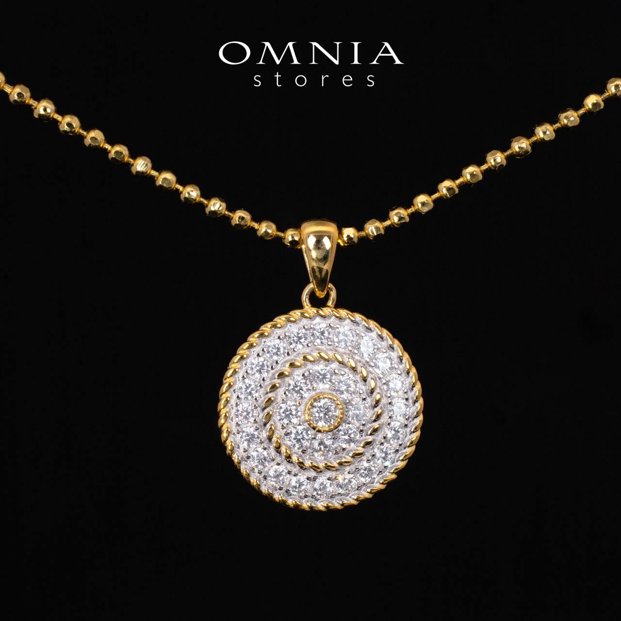 karoline Golden Round Pendant Necklace With High Quality Simulated Diamonds in 925 Silver - OMNIASTORES UAE