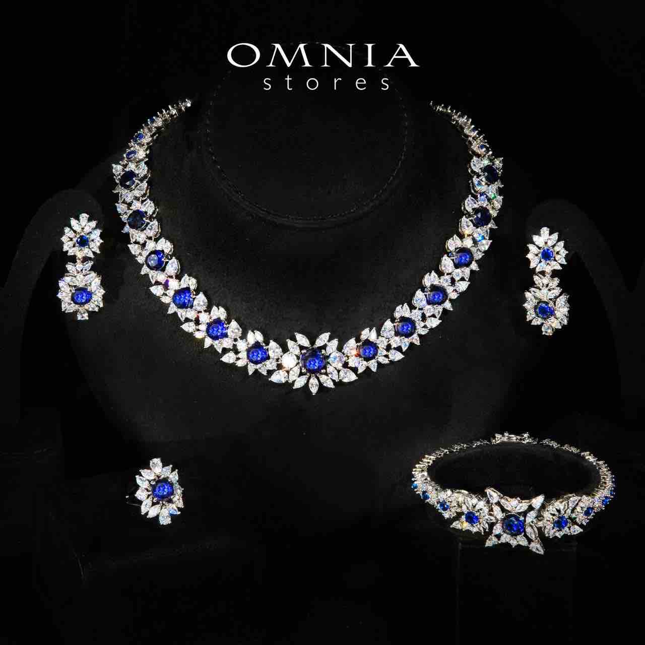 Nareen Blue Luxury Bridal Full Set in High Quality Zircon Stone Rhodium Plated - OMNIASTORES UAE