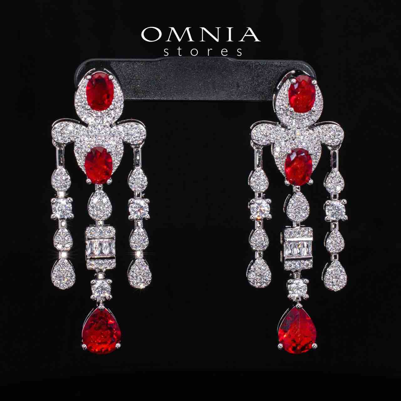 Aleya Red Luxury Bridal Full Long chain Set in High Quality Simulated Diamonds Rhodium Plated - OMNIASTORES UAE