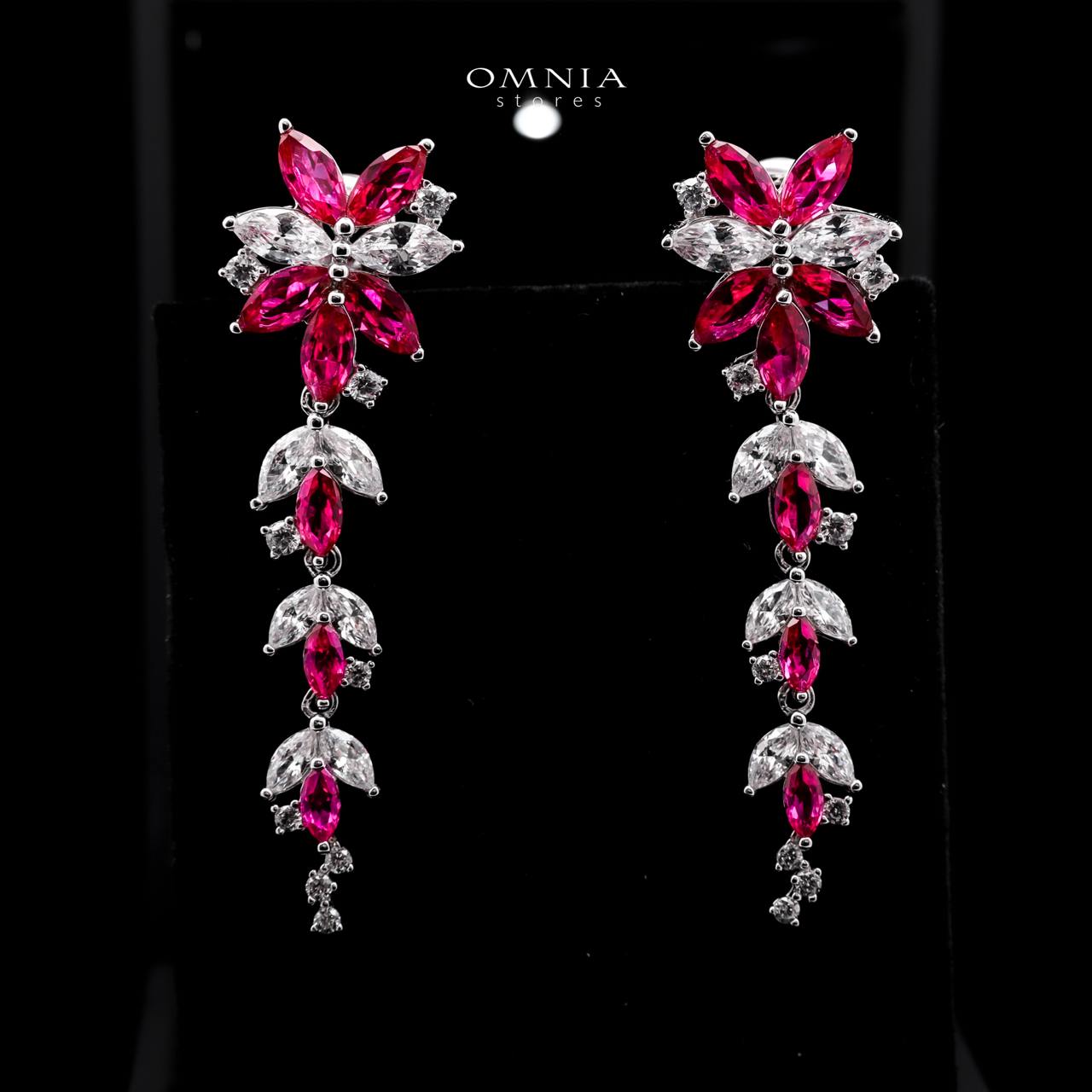Abla Red Floral Drop Earrings in 925 Silver with Marquise and Pear-Cut High-Quality Simulated Diamonds - OMNIASTORES UAE
