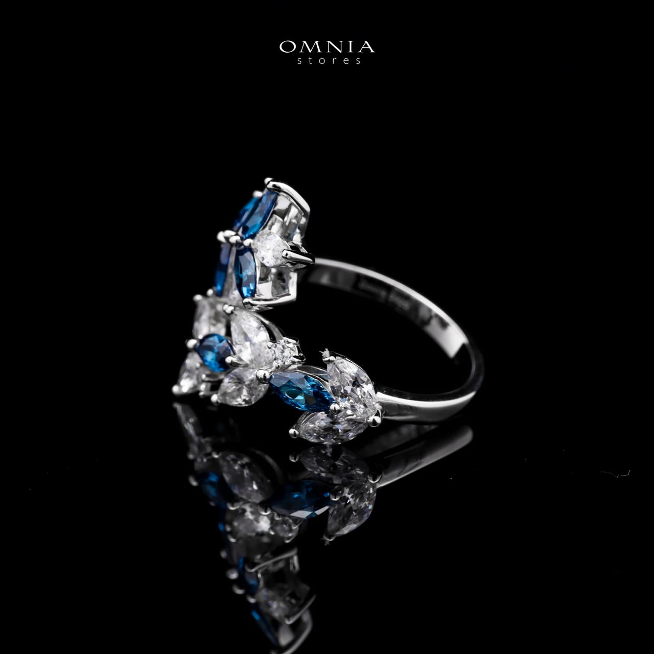 Abla Blue Floral Ring in 925 Silver with Marquise and Pear-Cut High-Quality Simulated Diamonds - OMNIASTORES UAE