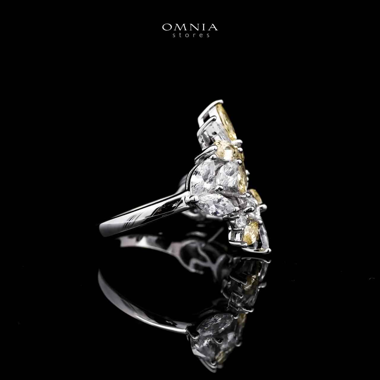 Abla Yellow Floral Ring in 925 Silver with Marquise and Pear-Cut High-Quality Simulated Diamonds - OMNIASTORES UAE