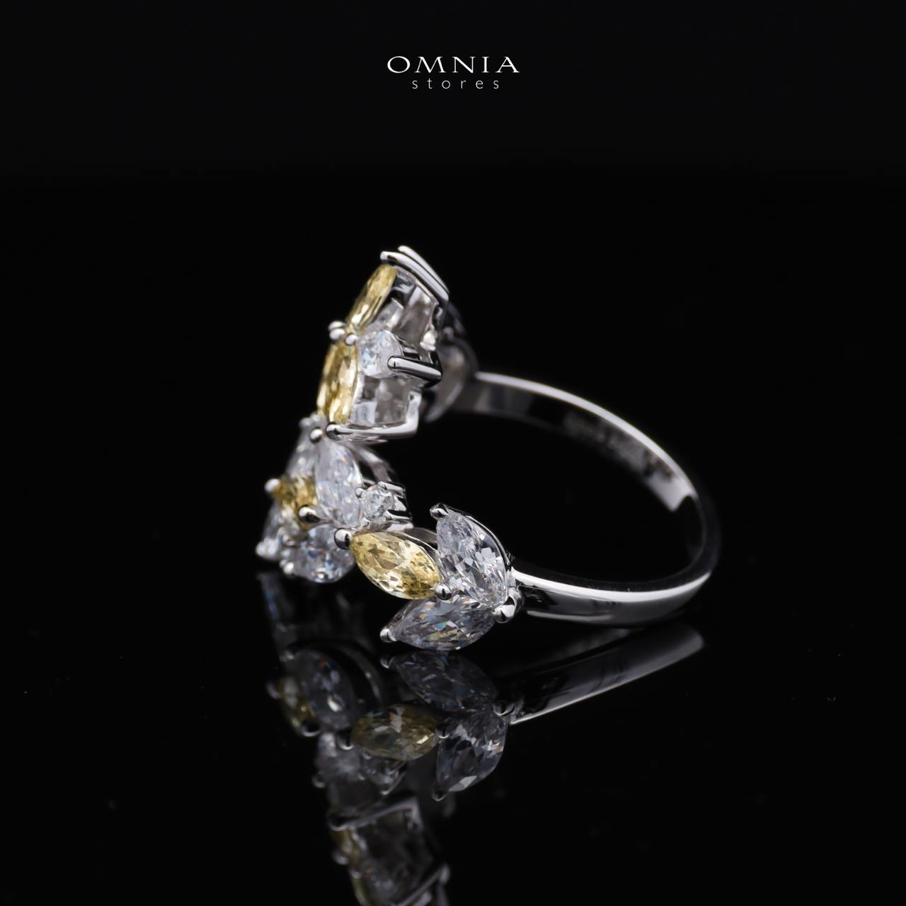 Abla Yellow Floral Ring in 925 Silver with Marquise and Pear-Cut High-Quality Simulated Diamonds - OMNIASTORES UAE