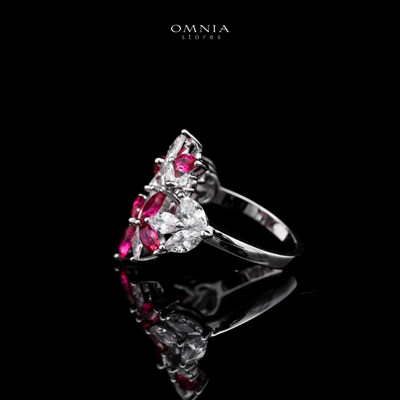 Abla Red Floral Ring in 925 Silver with Marquise and Pear-Cut High-Quality Simulated Diamonds - OMNIASTORES UAE