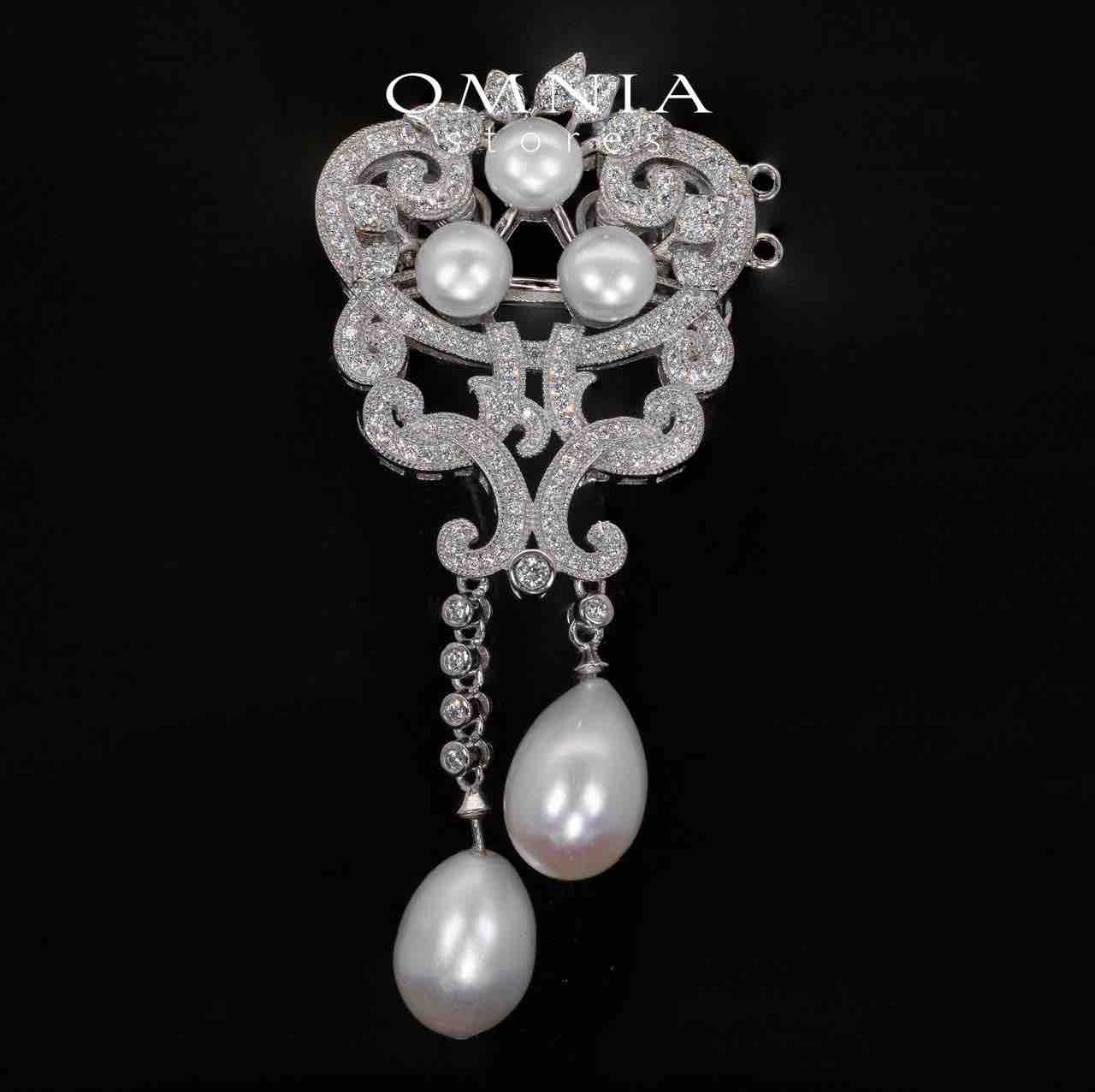 Raina Floral White Real Fresh Water Pearl Brooch With High Quality Simulated Diamonds in 925 Silver - OMNIASTORES UAE