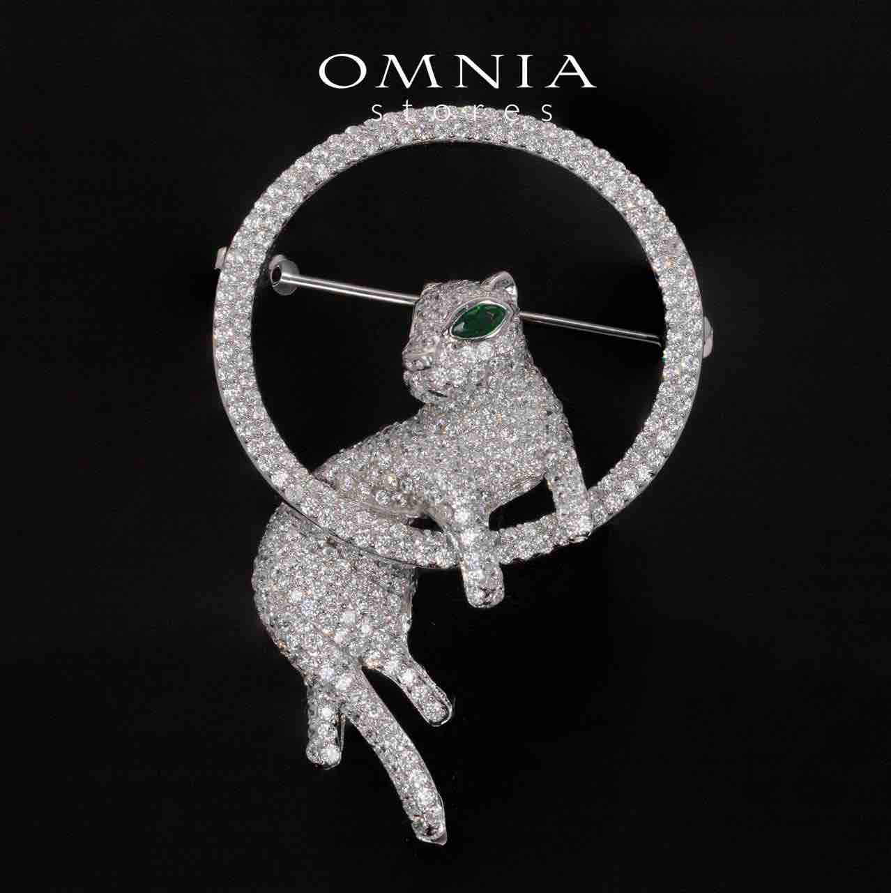 Nyomi White Panther Brooch With High Quality Simulated Diamonds in 925 Silver - OMNIASTORES UAE