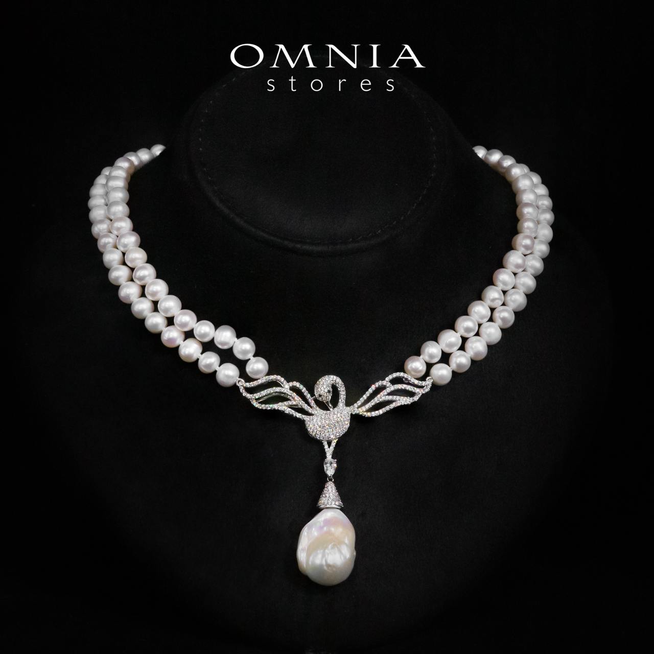 Regina White Pearl Bird Design Necklace With High Quality Simulated Diamonds in 925 Silver - OMNIASTORES UAE