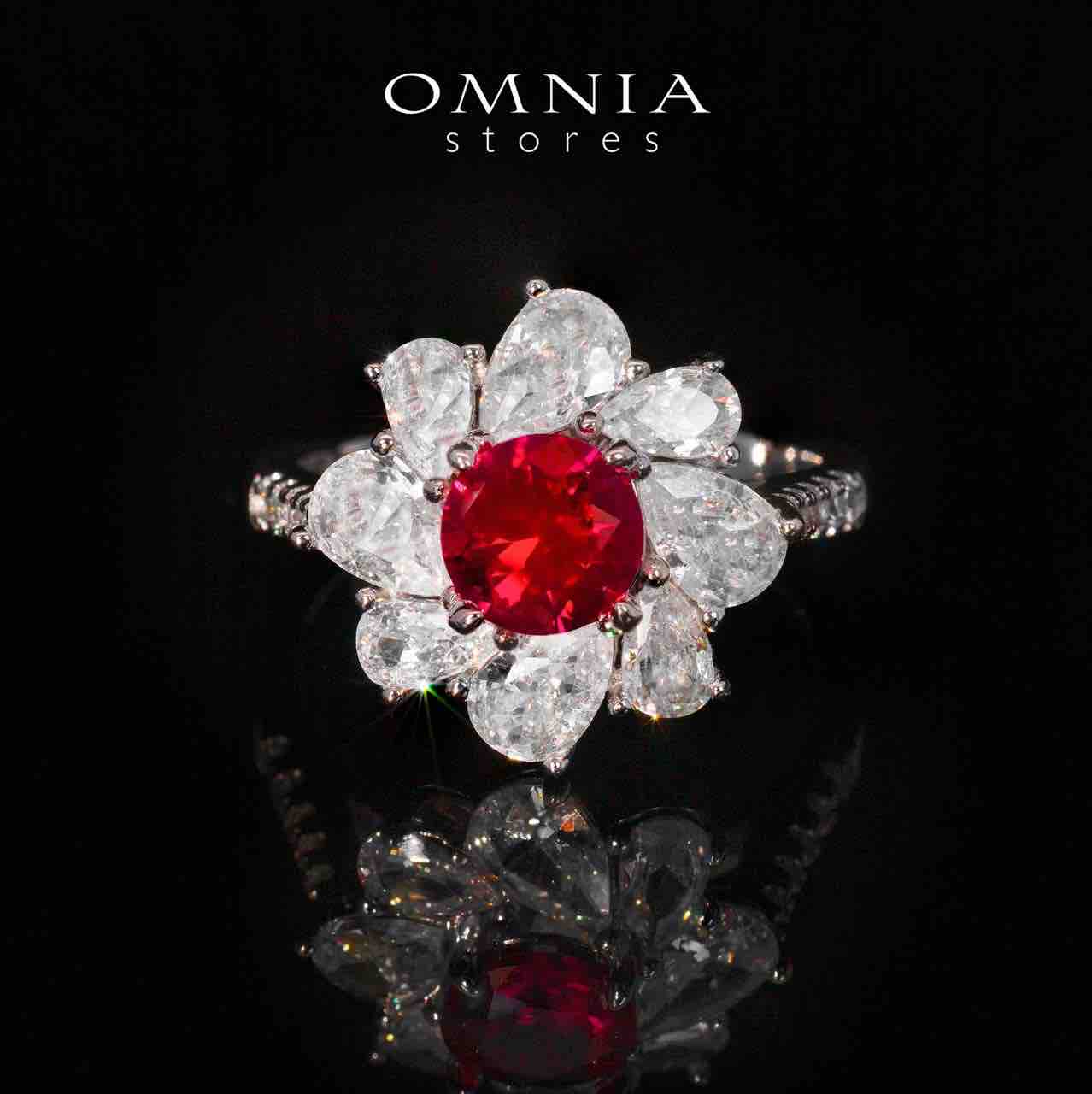 Gwen Floral Red and White Ring With High Quality Simulated Diamonds in 925 Silver - OMNIASTORES UAE