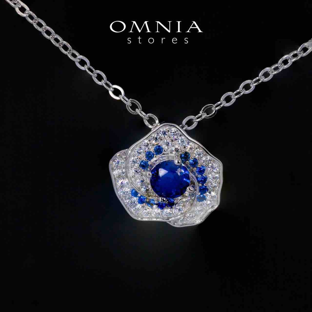 Jillian Floral Blue and White Pendant Necklace With High Quality Simulated Diamonds in 925 Silver - OMNIASTORES UAE