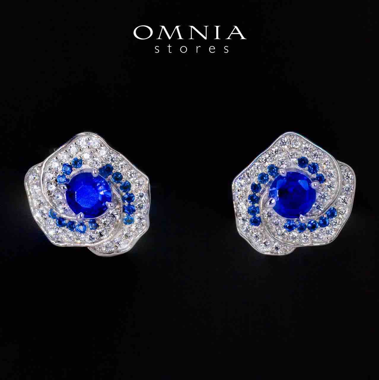 Jillian Floral Blue and White Earrings With High Quality Simulated Diamonds in 925 Silver - OMNIASTORES UAE