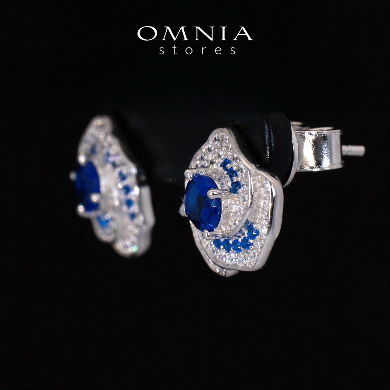 Jillian Floral Blue and White Earrings With High Quality Simulated Diamonds in 925 Silver - OMNIASTORES UAE