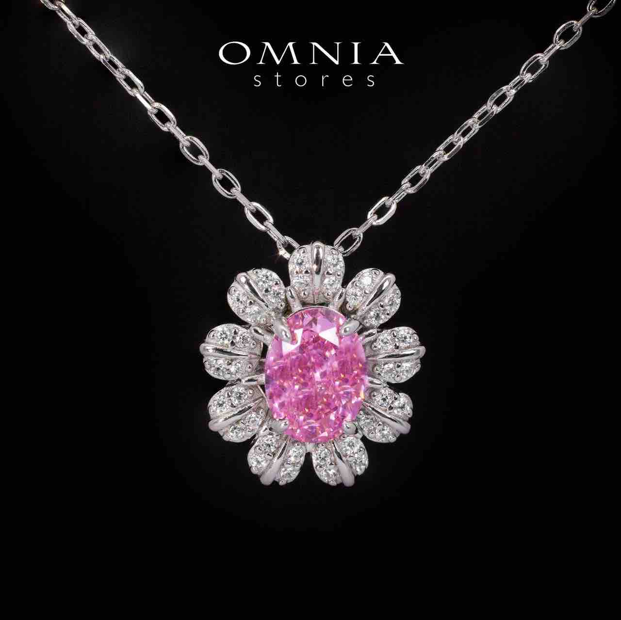 Nataly Pink Flower Design Pendant Necklace With High Quality Simulated Diamonds in 925 Silver - OMNIASTORES UAE