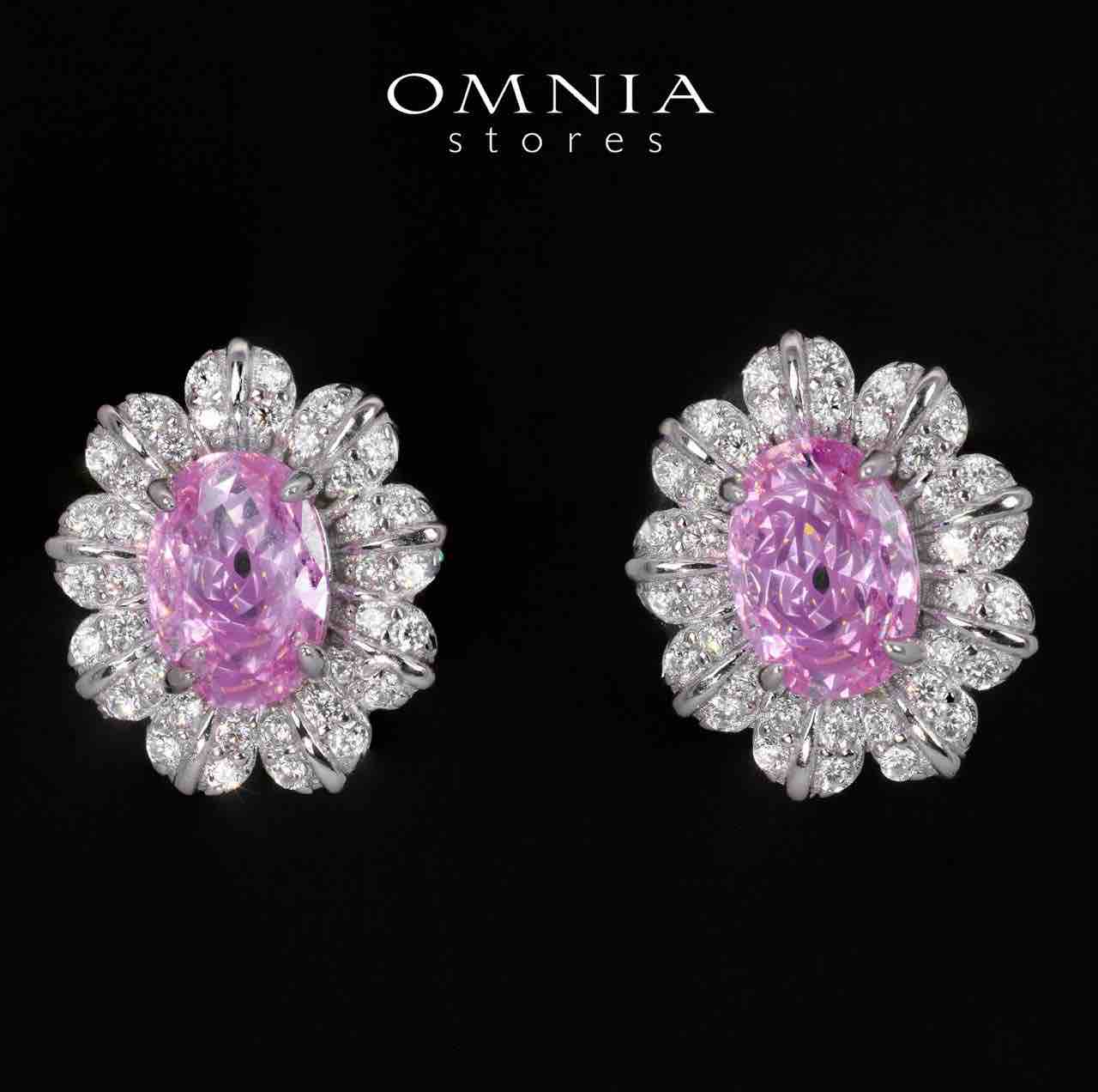 Nataly Pink Flower Design Earrings With High Quality Simulated Diamonds in 925 Silver - OMNIASTORES UAE