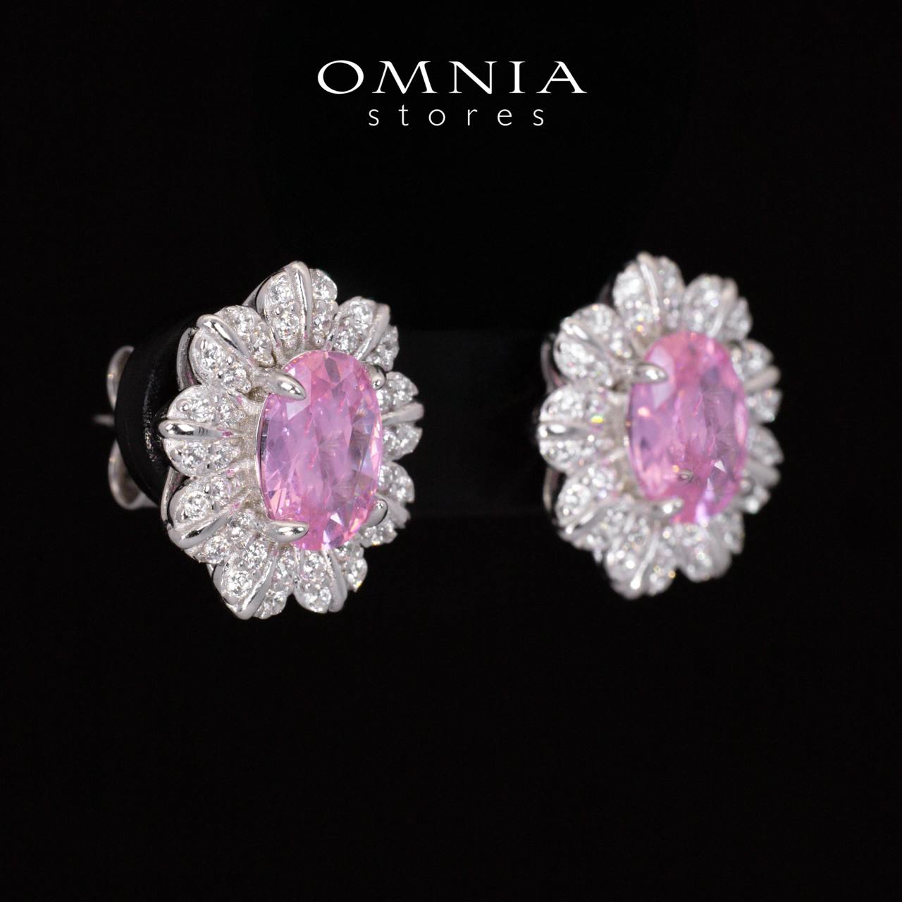 Nataly Pink Flower Design Earrings With High Quality Simulated Diamonds in 925 Silver - OMNIASTORES UAE