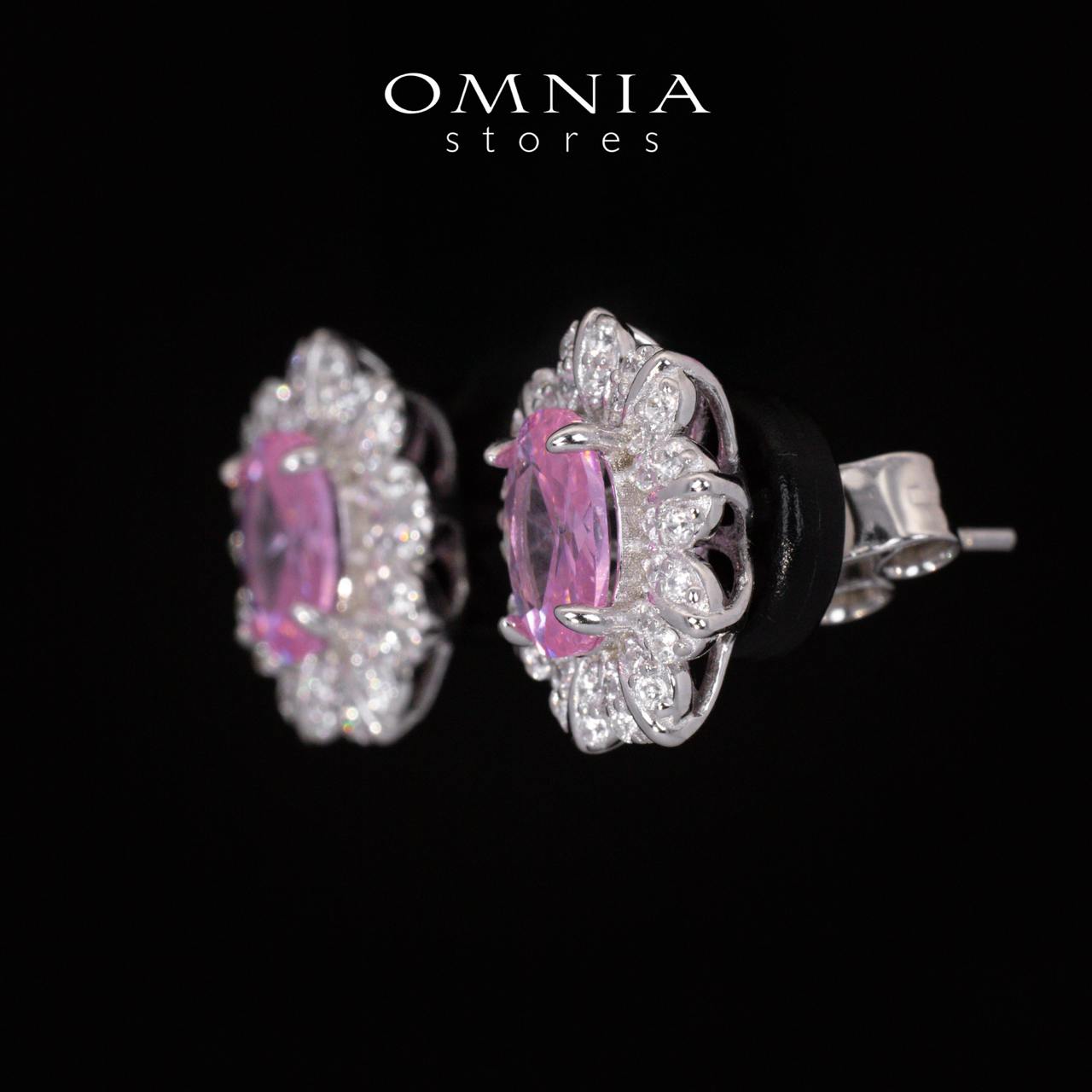 Nataly Pink Flower Design Earrings With High Quality Simulated Diamonds in 925 Silver - OMNIASTORES UAE