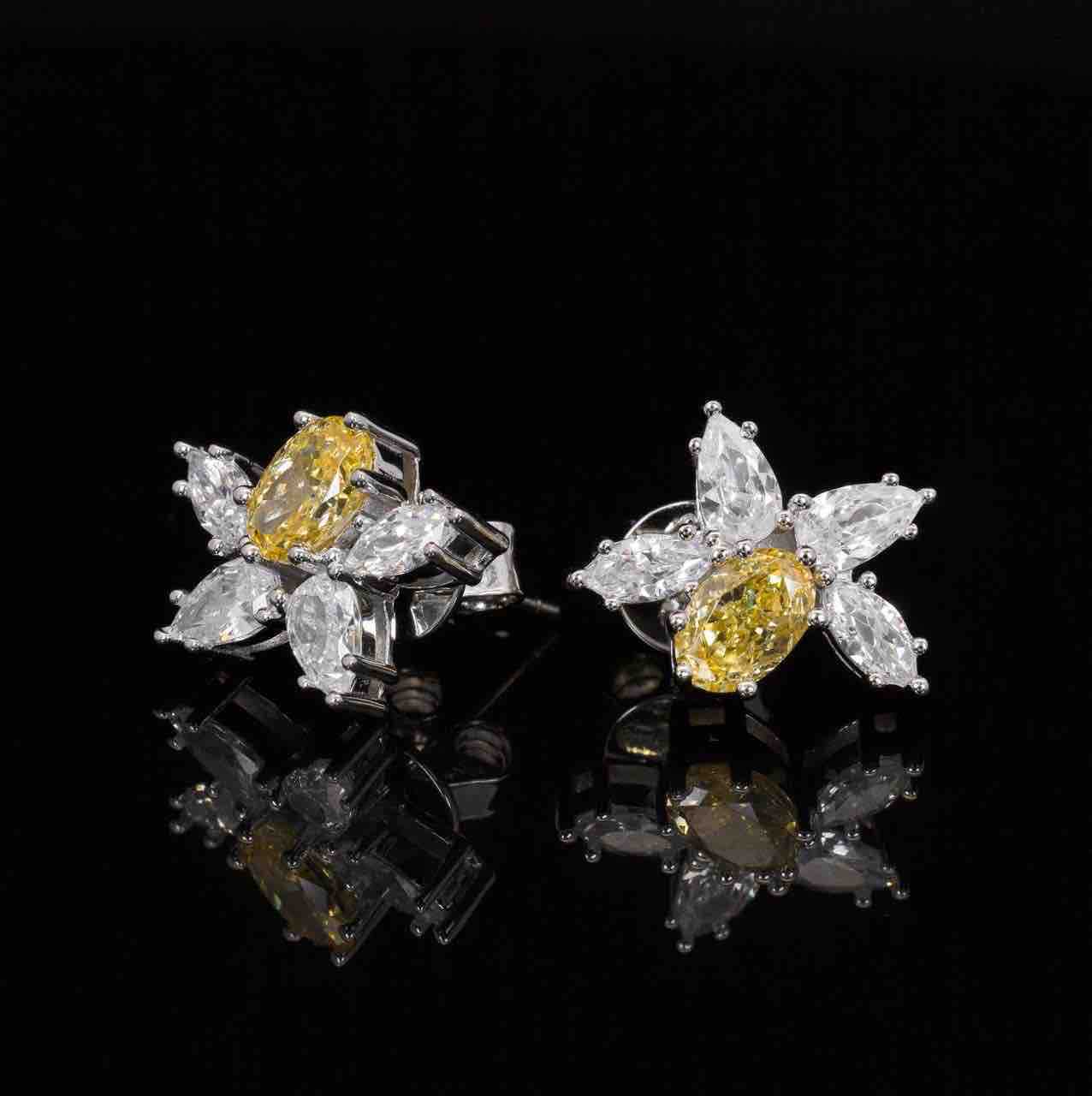 Kiana Yellow Flower Design Earrings With High Quality Simulated Diamonds in 925 Silver - OMNIASTORES UAE