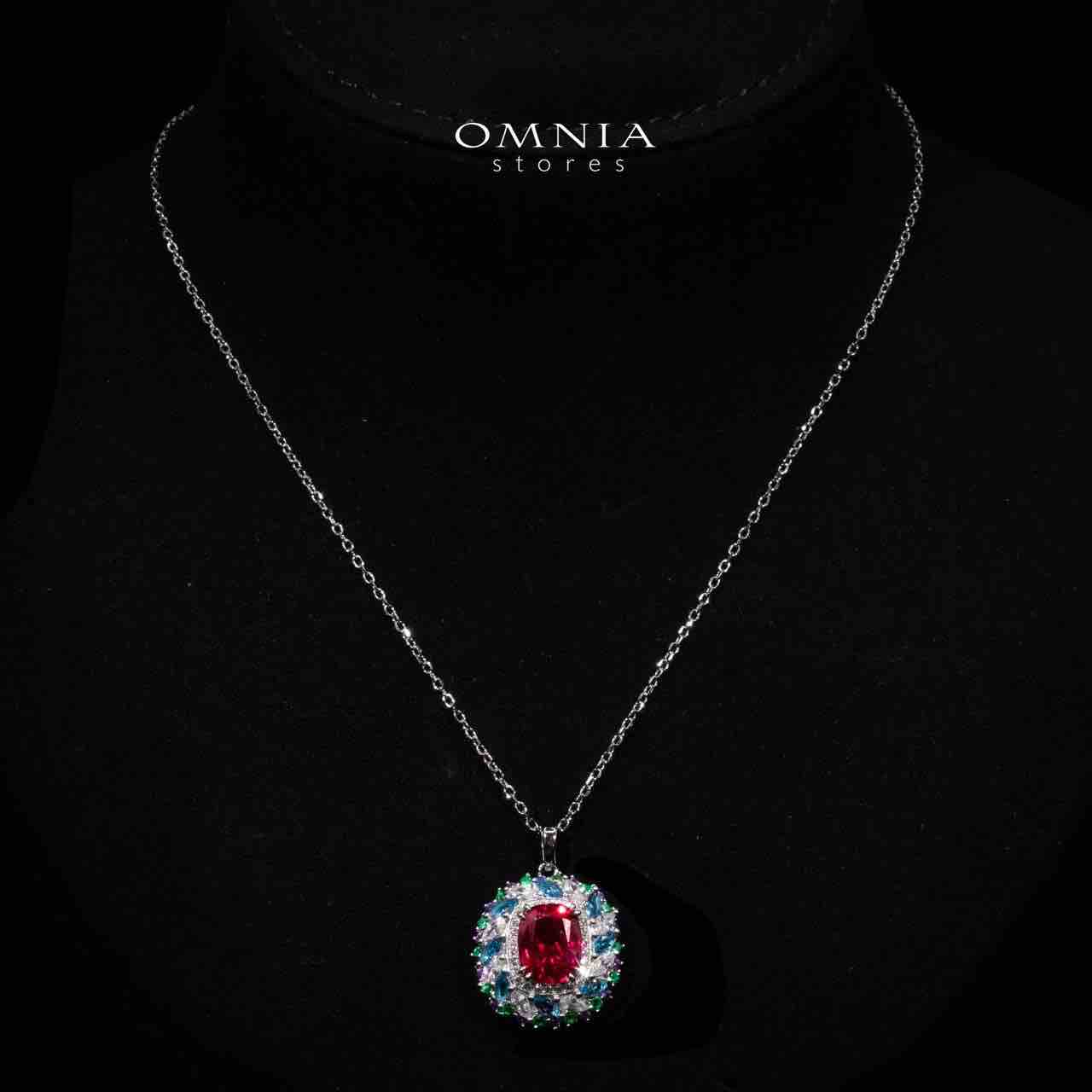 Omnia Inza Multi Color Pendant Necklace With High Quality Simulated Diamonds In 925 Silver - OMNIASTORES UAE