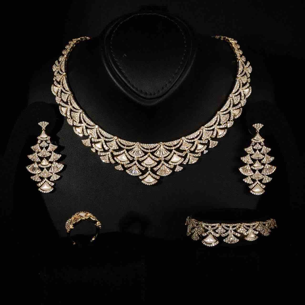 Bita Gold Luxury Bridal Full Set in High Quality Zircon Stone in Rhodium Plated - OMNIASTORES UAE