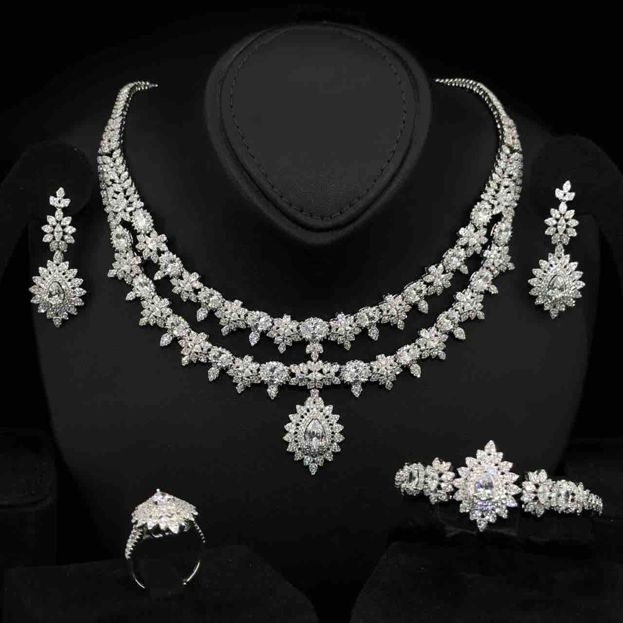 Osha White Bridal Full Set in 925 Silver High Quality Simulated Diamonds - OMNIASTORES UAE