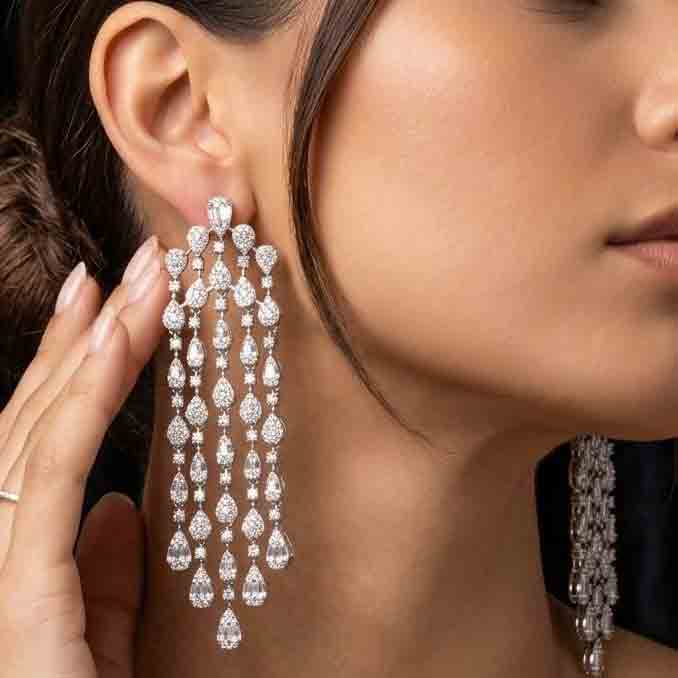 Jolie White Drop Earrings in 925 Silver With High Quality Simulated Diamonds