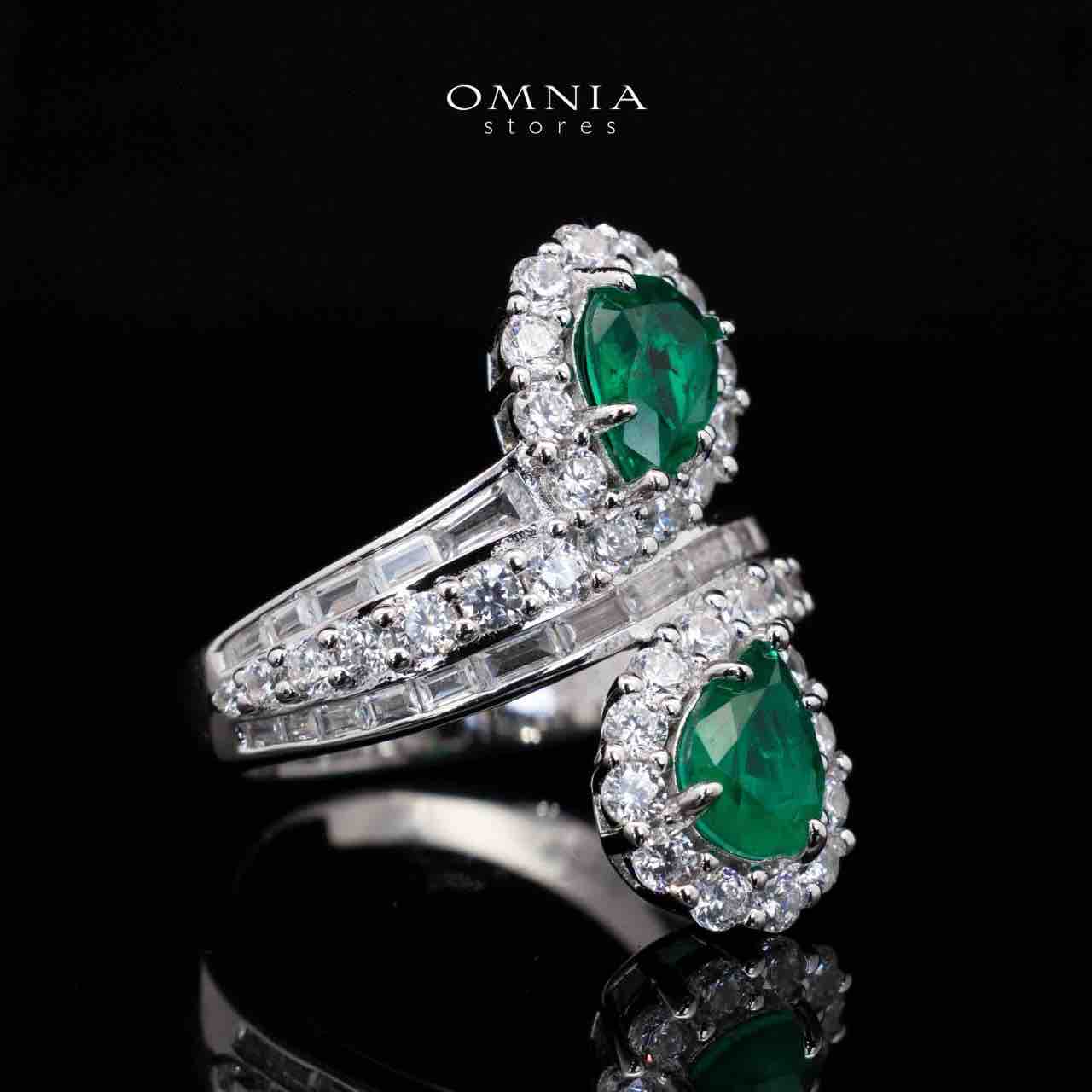 خاتم إيزابيل بقطع كمثرى أخضر وأبيض من الفضة عيار 925 مع ألماس محاكي عالي الجودة