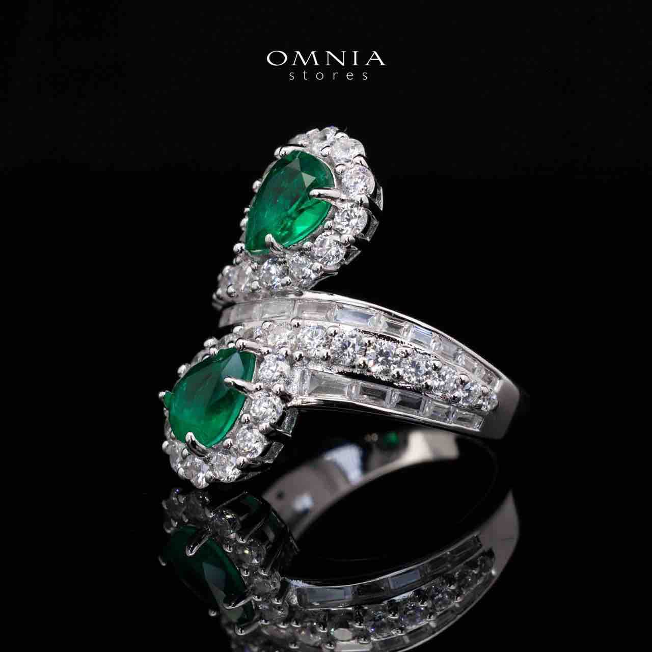 خاتم إيزابيل بقطع كمثرى أخضر وأبيض من الفضة عيار 925 مع ألماس محاكي عالي الجودة