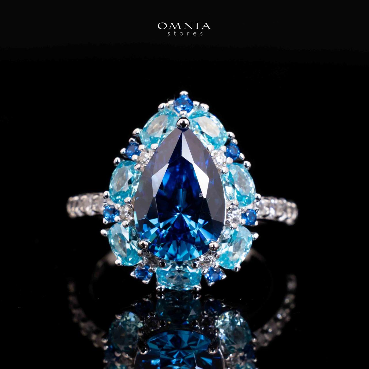 Tahlia Blue Pear Cut Ring in 925 Silver With High Quality Simulated Diamonds