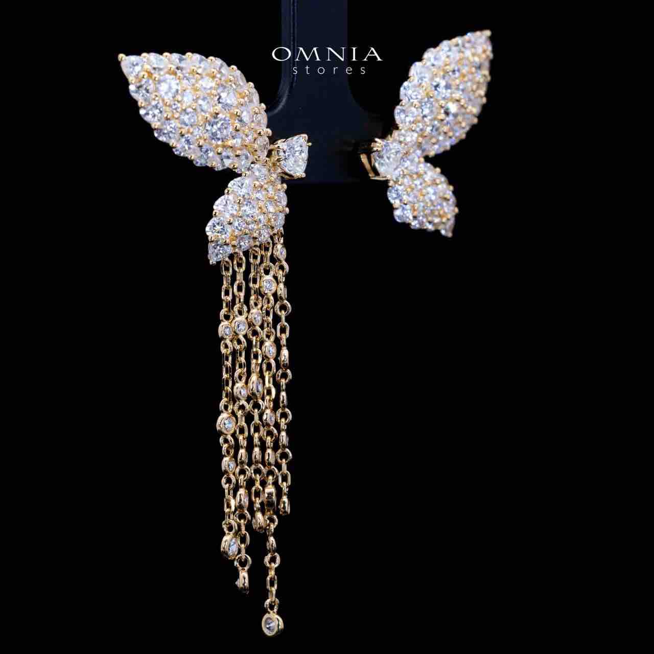 Aalia Gold Stud Long Chain Earrings in 925 Silver With High Quality Simulated Diamonds