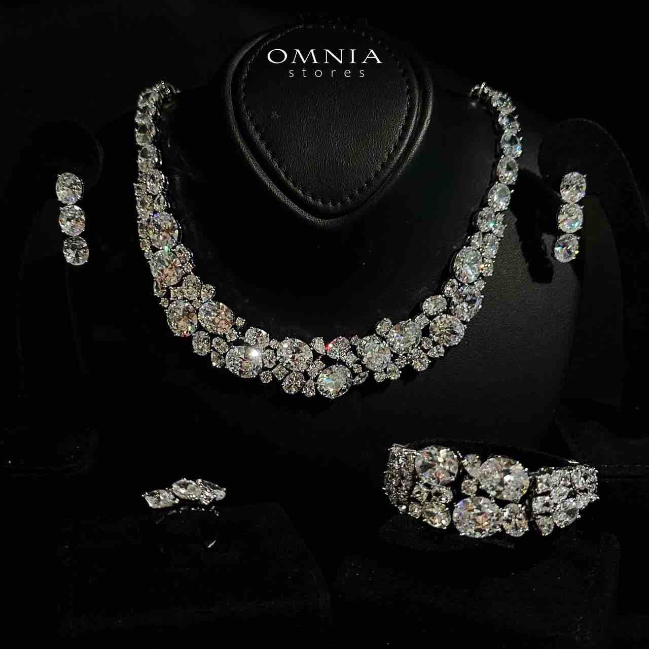 Artemis White Luxury Bridal Set with Round and Oval Cut Simulated Diamonds in High-Quality Rhodium Plated Finish