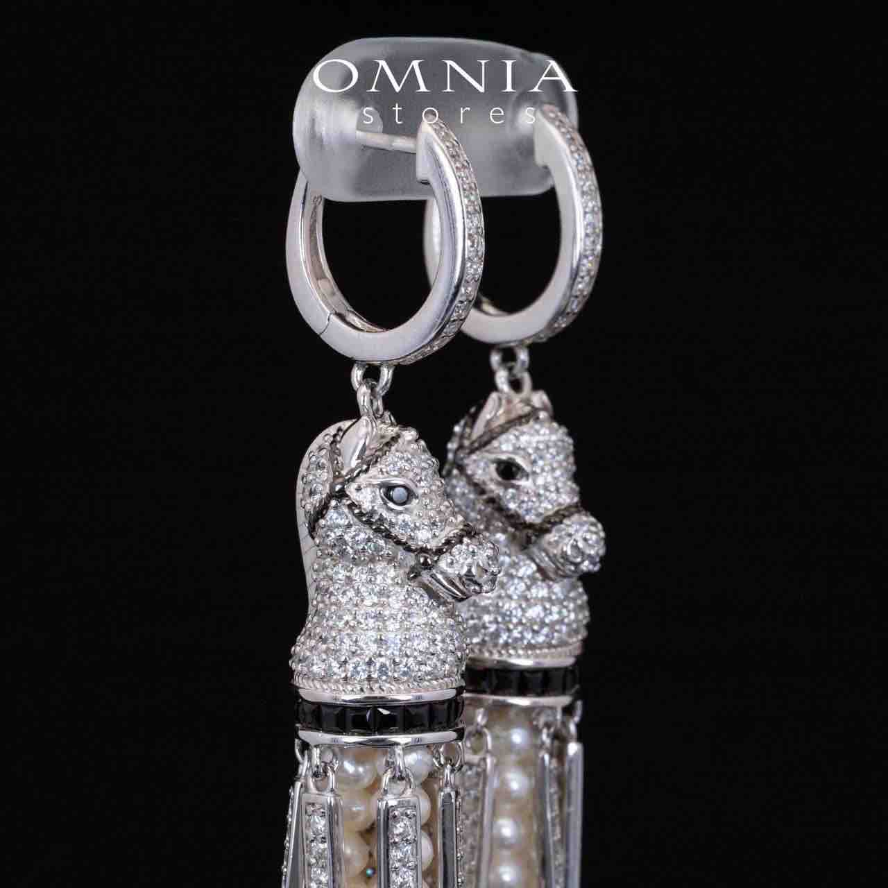 Omnia Vania Multi Color Horse Design Long Chain Necklace & Drop Earrings Set in 925 Silver With High Quality Simulated Diamonds