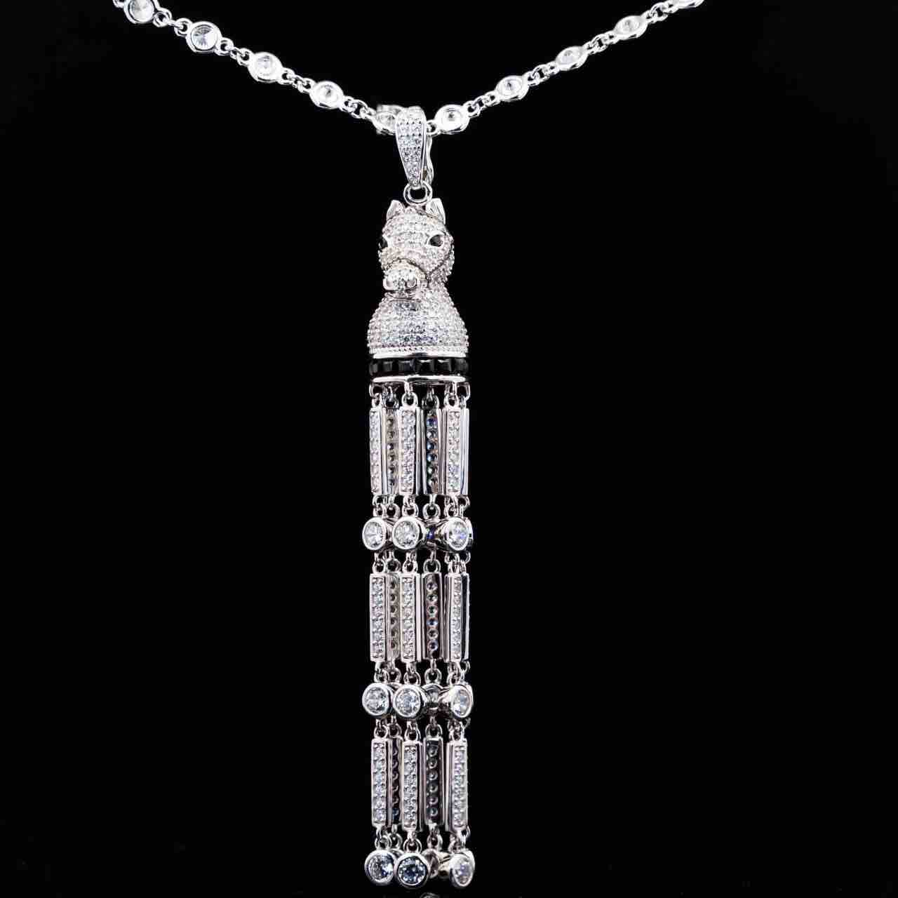 Omnia Vania White Horse Design Long Chain Necklace & Drop Earrings Set in 925 Silver With High Quality Simulated Diamonds