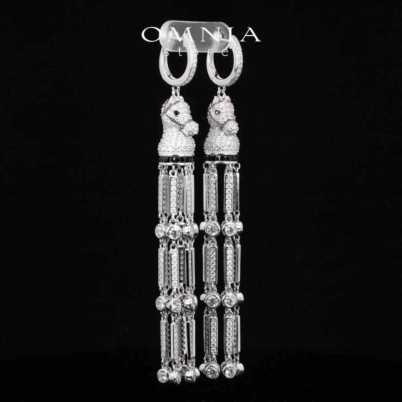 Omnia Vania White Horse Design Long Chain Necklace & Drop Earrings Set in 925 Silver With High Quality Simulated Diamonds