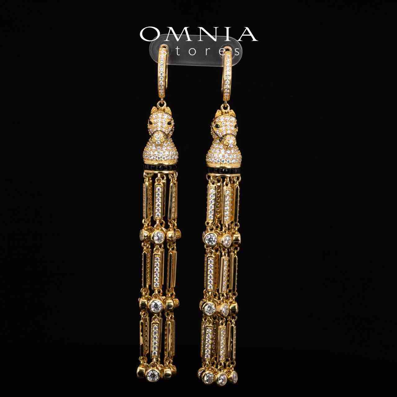 Omnia Vania Golden Horse Design Long Chain Necklace & Drop Earrings Set in 925 Silver With High Quality Simulated Diamonds