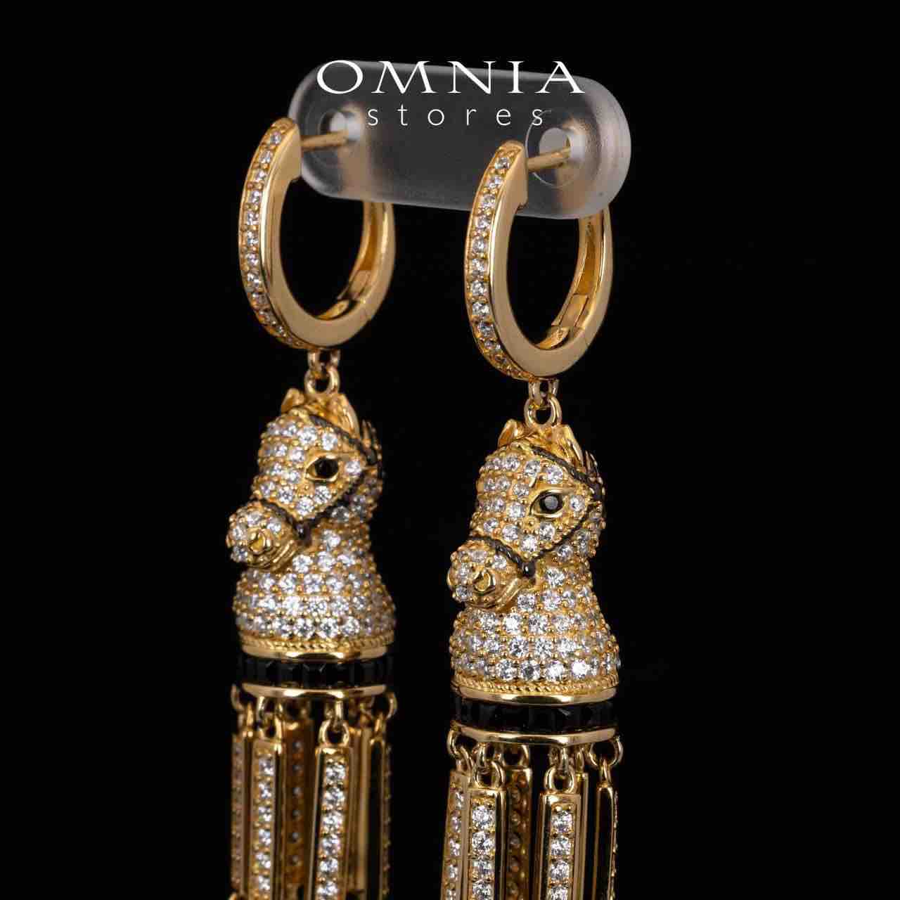 Omnia Vania Golden Horse Design Long Chain Necklace & Drop Earrings Set in 925 Silver With High Quality Simulated Diamonds