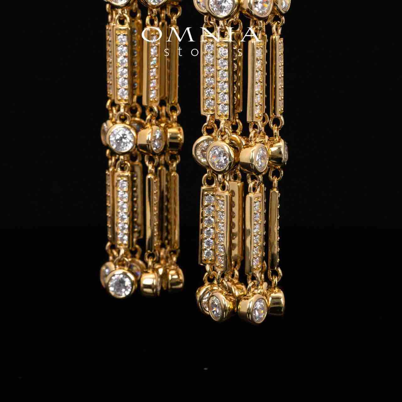 Omnia Vania Golden Horse Design Long Chain Necklace & Drop Earrings Set in 925 Silver With High Quality Simulated Diamonds