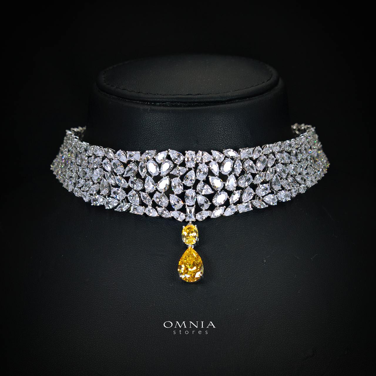 Omnia Nuray Yellow Luxury Bridal Full Set Accessories in High Quality Zircon Stone in Rhodium Plated