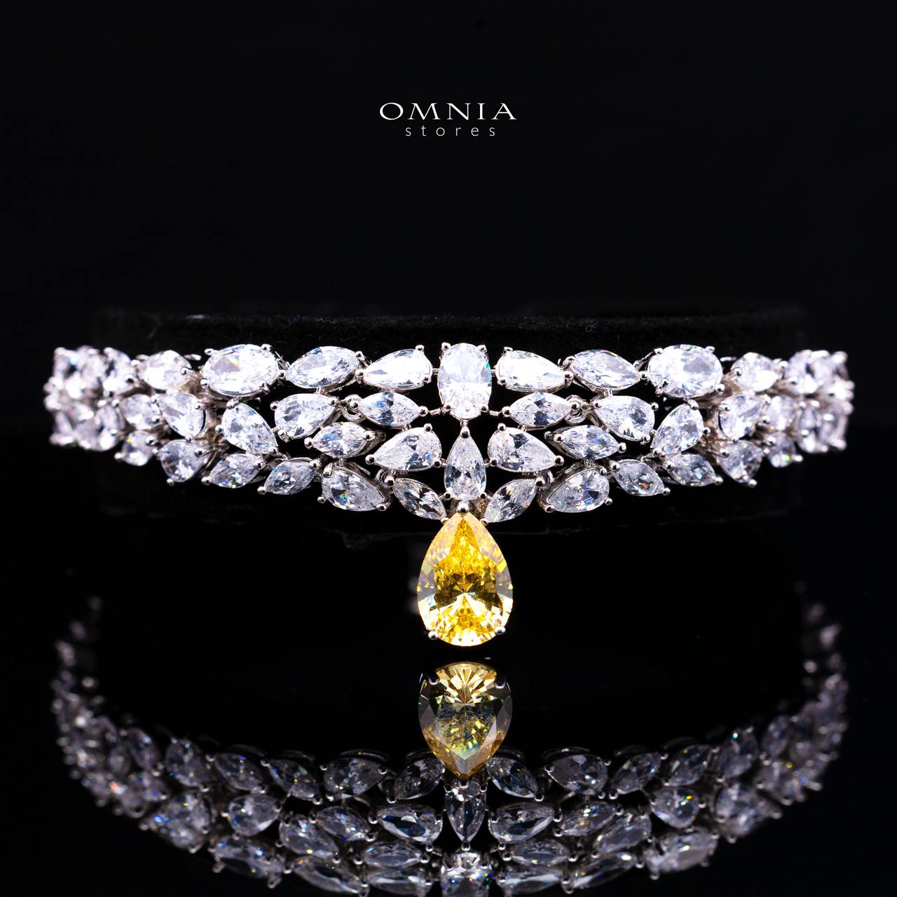 Omnia Nuray Yellow Luxury Bridal Full Set Accessories in High Quality Zircon Stone in Rhodium Plated